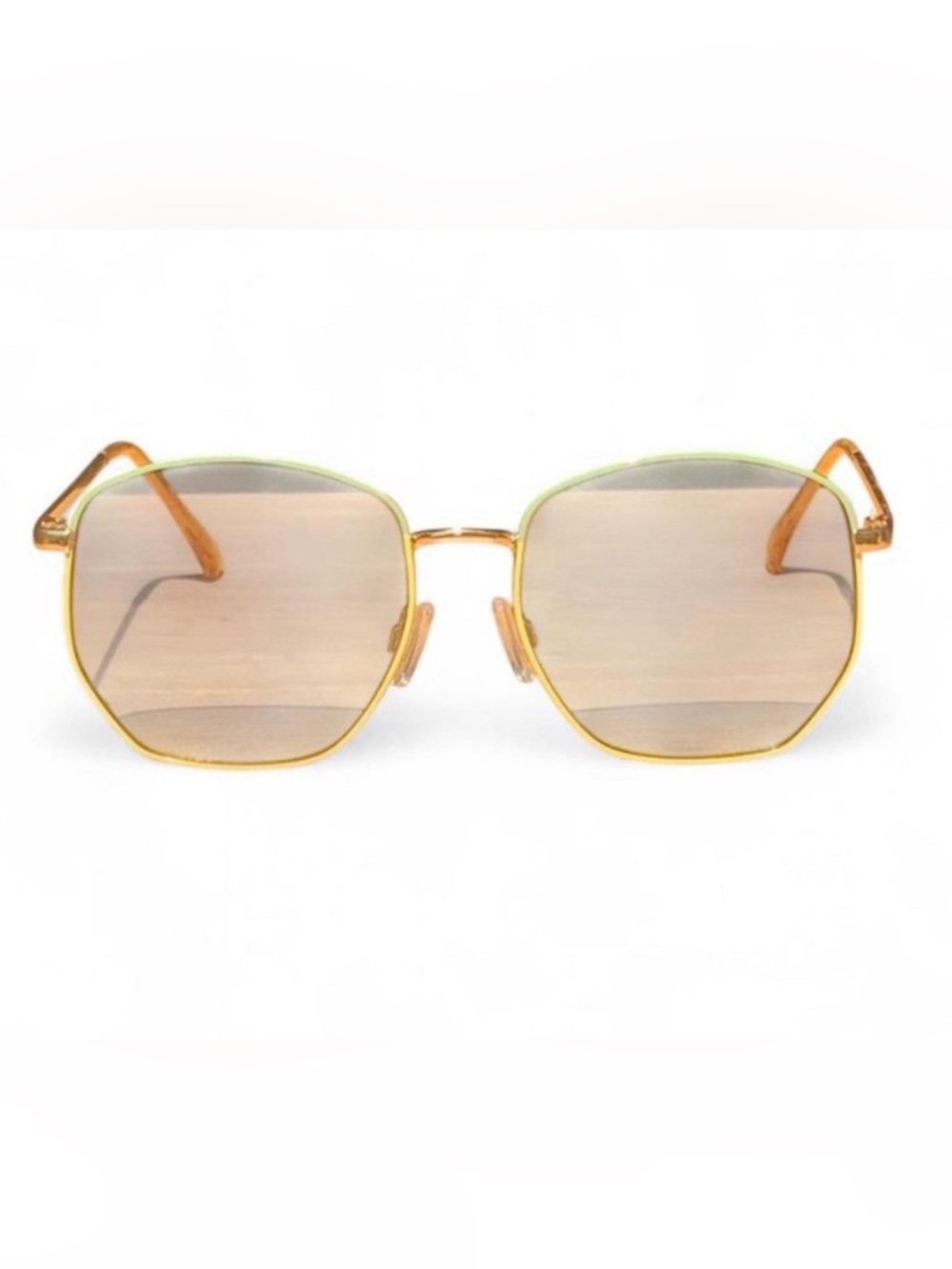 Retro Boho Glam Gold and Green Hexagonal Wire Framed Sunglasses